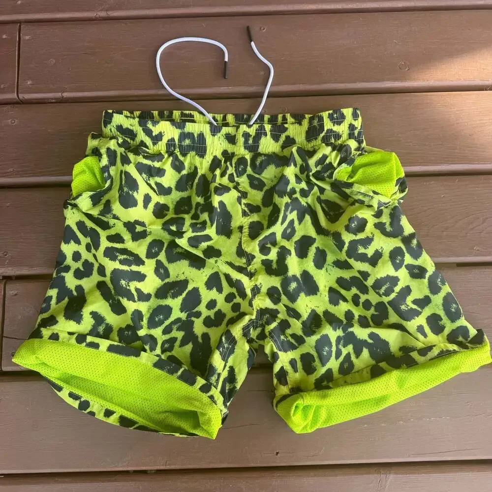 Pleasures Leopard Running Shorts Lime